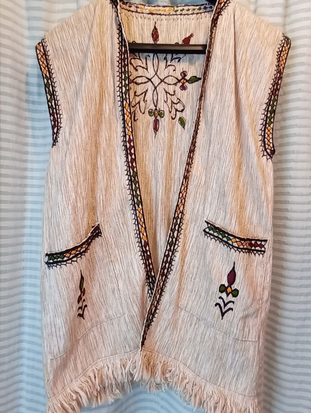 Unbranded Cream Unisex Vest With Embroidery 100% Handspun Ethiopian Cotton - Picture 3 of 11
